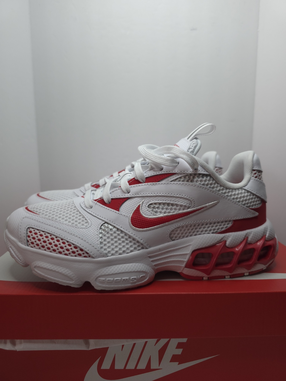 Nike Women's White and Red Mesh Athletic Sneakers